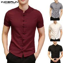 Load image into Gallery viewer, 2019 Vintage Mens Shirts Dress Short Sleeve Button Down Slim Fit Summer Chinese Style Tee Tops Male Clothing Camisas Masculina