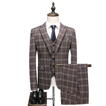 Load image into Gallery viewer, Men Formal Suit Tuxedo 3 Pieces Suit  Men Wedding Terno Masculino Slim Fit Khaki Plaid Costume Homme Groom Suits Traje 2019