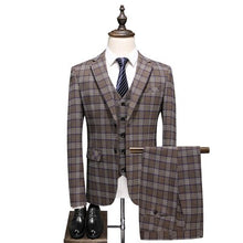 Load image into Gallery viewer, Men Formal Suit Tuxedo 3 Pieces Suit  Men Wedding Terno Masculino Slim Fit Khaki Plaid Costume Homme Groom Suits Traje 2019