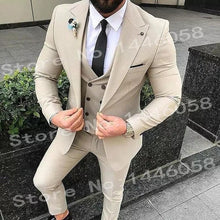 Load image into Gallery viewer, Latest Coat Pant Designs Beige Men Suit Prom Tuxedo Slim Fit 3 Piece Groom Wedding Suits For Men Custom Blazer Terno Masuclino
