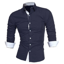 Load image into Gallery viewer, Men Business Dress Shirt Men's Autumn Casual Formal Solid Slim Fit Long Sleeve Dress Shirt Top Blouse Men Chemise Homme