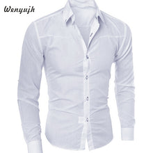 Load image into Gallery viewer, Wenyujh Men Slim Long-sleeved Shirt Fashion Dark Plaid Hot Sales 2019 Autumn Fashion Dress Shirts Solid Color Large Size Blouse
