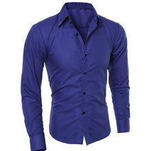 Load image into Gallery viewer, Wenyujh Men Slim Long-sleeved Shirt Fashion Dark Plaid Hot Sales 2019 Autumn Fashion Dress Shirts Solid Color Large Size Blouse