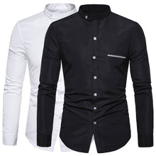 Load image into Gallery viewer, Mandarin Collar Men Shirt Solid Long Sleeve Casual Shirts Business Social White Dress Plus Size Camisas Cotton Men's Top Clothes