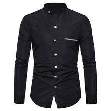 Load image into Gallery viewer, Mandarin Collar Men Shirt Solid Long Sleeve Casual Shirts Business Social White Dress Plus Size Camisas Cotton Men's Top Clothes