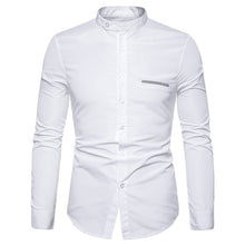 Load image into Gallery viewer, Mandarin Collar Men Shirt Solid Long Sleeve Casual Shirts Business Social White Dress Plus Size Camisas Cotton Men's Top Clothes