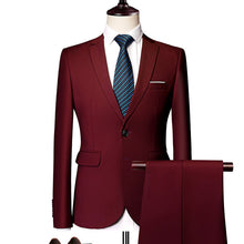 Load image into Gallery viewer, Wedding Suits For Men Slim Fit Men's Business Casual Groom Suits Formal Burgundy Green Purple Yellow Red White Man Suit 5XL 6XL
