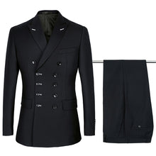 Load image into Gallery viewer, Shenrun Men Suits Slim Fit New Fashion Suit Double Breasted Peak Lapel Navy Blue Black Wedding Groom Party Prom Skinny Costume