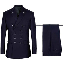Load image into Gallery viewer, Shenrun Men Suits Slim Fit New Fashion Suit Double Breasted Peak Lapel Navy Blue Black Wedding Groom Party Prom Skinny Costume