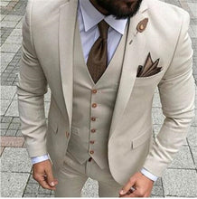 Load image into Gallery viewer, Latest Coat Pant Designs Beige Men Suit Prom Tuxedo Slim Fit 3 Piece Groom Wedding Suits For Men Custom Blazer Terno Masuclino