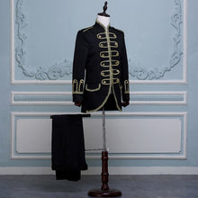Load image into Gallery viewer, Mens Two Piece Stage Costumes Suits Blazers Long Gold Embroidery White Suit Men Slim Fit Stage Prom Wedding Singer Jackets Homme