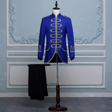 Load image into Gallery viewer, Mens Two Piece Stage Costumes Suits Blazers Long Gold Embroidery White Suit Men Slim Fit Stage Prom Wedding Singer Jackets Homme