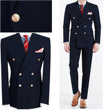 Load image into Gallery viewer, Custom Big Skinny Men Suit Slim Fit Men Wedding Suits Navy Blue Peaked Lapel Double Breasted Formal Men Suits 2 Piece Groom Suit