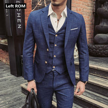 Load image into Gallery viewer, ( Jacket + Vest + Pants ) 2019 New Fashion Boutique Men's Plaid Formal Business Suit 3 Piece Set / Men's High-end Casual Suits