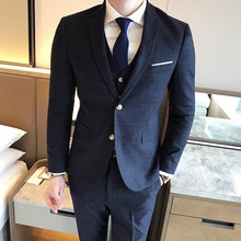 Load image into Gallery viewer, ( Jacket + Vest + Pants ) 2019 New Fashion Boutique Men's Plaid Formal Business Suit 3 Piece Set / Men's High-end Casual Suits