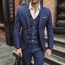 Load image into Gallery viewer, ( Jacket + Vest + Pants ) 2019 New Fashion Boutique Men's Plaid Formal Business Suit 3 Piece Set / Men's High-end Casual Suits