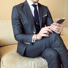 Load image into Gallery viewer, ( Jacket + Vest + Pants ) 2019 New Fashion Boutique Men's Plaid Formal Business Suit 3 Piece Set / Men's High-end Casual Suits