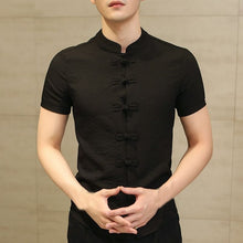 Load image into Gallery viewer, 2019 Vintage Mens Shirts Dress Short Sleeve Button Down Slim Fit Summer Chinese Style Tee Tops Male Clothing Camisas Masculina
