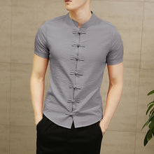 Load image into Gallery viewer, 2019 Vintage Mens Shirts Dress Short Sleeve Button Down Slim Fit Summer Chinese Style Tee Tops Male Clothing Camisas Masculina