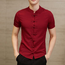 Load image into Gallery viewer, 2019 Vintage Mens Shirts Dress Short Sleeve Button Down Slim Fit Summer Chinese Style Tee Tops Male Clothing Camisas Masculina