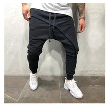 Load image into Gallery viewer, Men pencil trouser Men Asymetric Layered Jogger Pants Hip Hop Streetwear Jogger Pants Casual Drawstring Close Bottom Pants